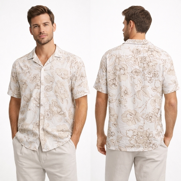 Abercrombie & Fitch Other - ABERCROMBIE & FITCH Button Down Shirt Mens Large Beige Floral Coastal Tropical